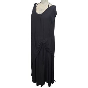Fenini Dress Medium Black Draped Lagenlook Asymmetrical Made in USA Art to Wear